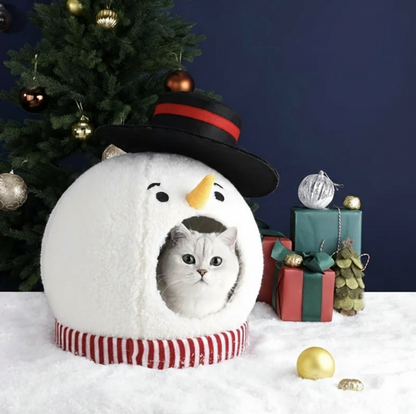 Lit de Noël pour Chat 'Bonhomme de Neige' – Refuge Douillet et Féérique