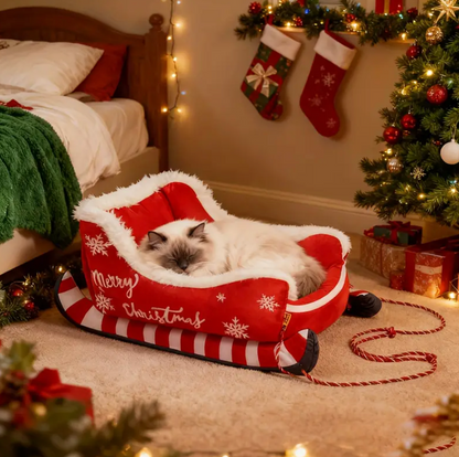 Lit de Noël "Traîneau" pour Chat – Ronrons et Douceur de Noël